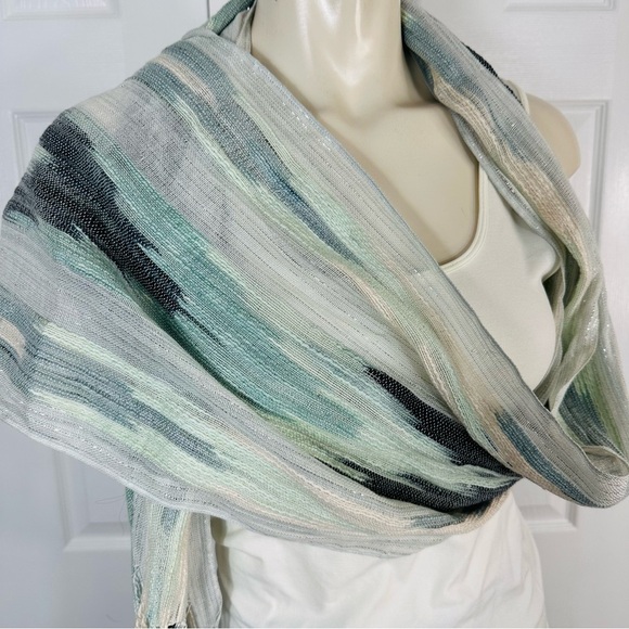 RISING TIDE scarf SHIMMERY ICY chic BEACHY flare fringe SEA FOAM GREEN peach - Picture 6 of 7
